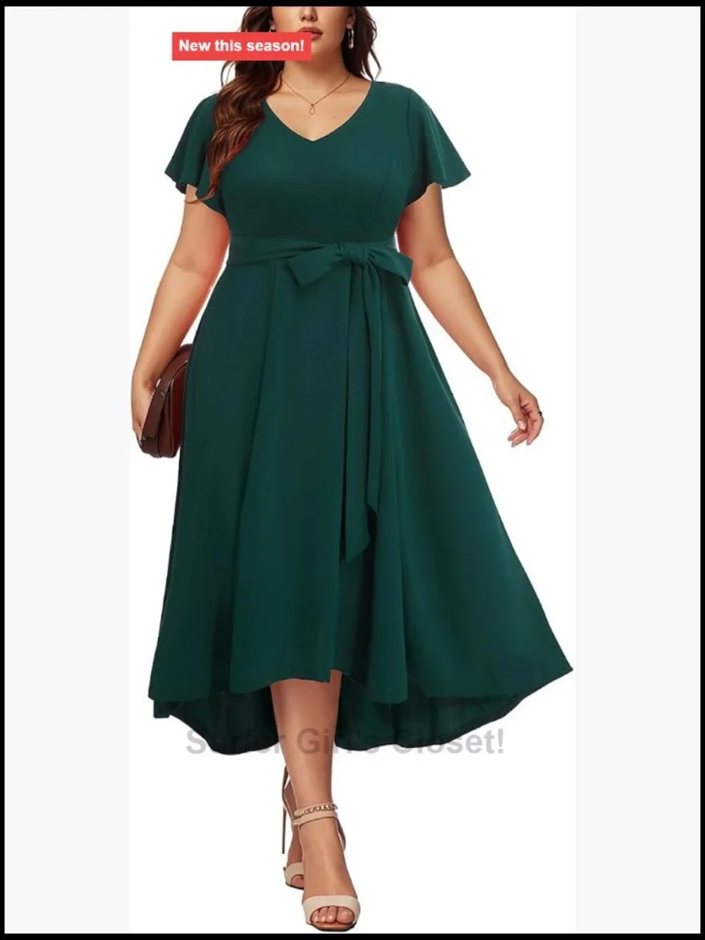 Plus Size V-Neck High Low Ruffle Dress with Pockets Flutter Sleeve Maxi